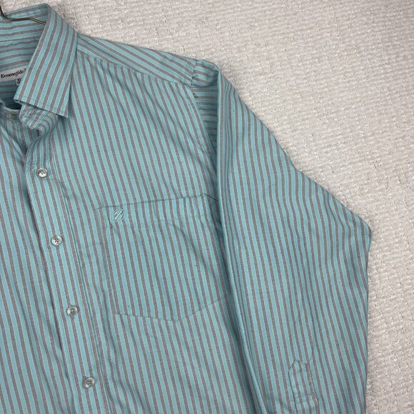 Ermenegildo Zegna Dress Shirt Men XL 16 1/2 Baby Blue / Grey Silver Lined - Picture 4 of 16